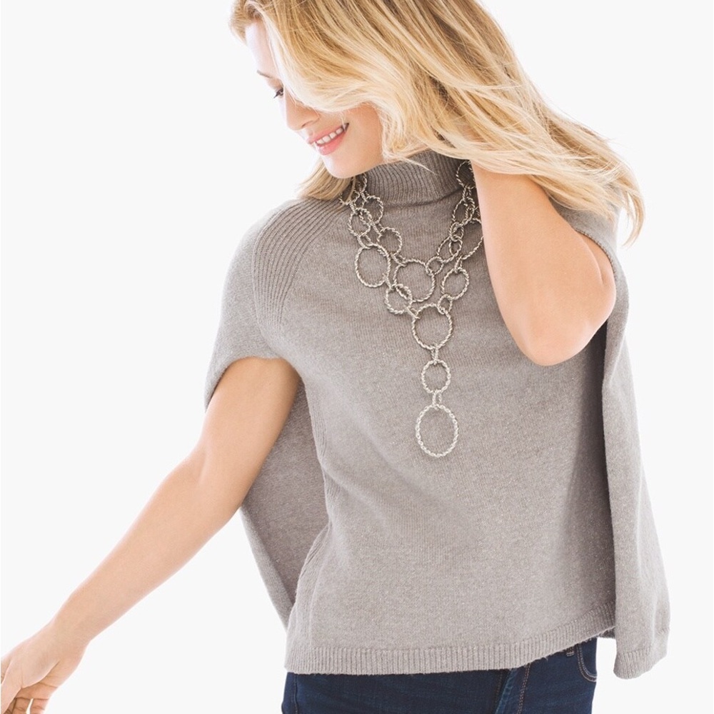 Chico's Sweater Size 1 (Medium) Trina Cape Pullover Gray Silver Metallic Glitter